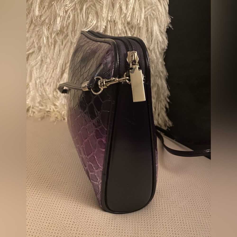 Glossy Purple Ombre Shoulder Bag Patent Leather Crossbody Purse Removable Strap - Picture 4 of 5